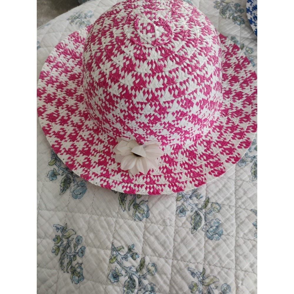 Easter Girl's Spring Hat Ribbon Flower Tea Party Dress Up Play White  & Pink
